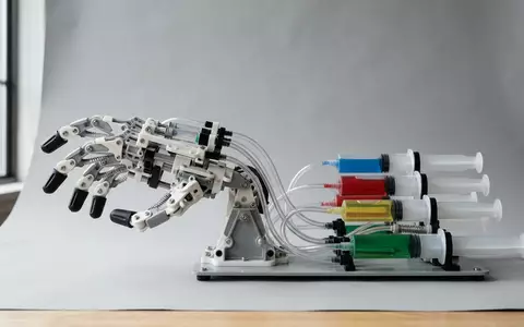 Fotorealistische Studioaufnahme von Roboterhand Bausatz zum Thema KOSMOS Cyborg Hand, klare Lichtfuehrung - Foto: THN