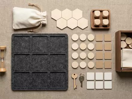 Flatlay-Arrangement rund um Raetselspiel zum Thema EXIT, weiches Oberlicht, sachlich dargestellt, markenneutral - Foto: THN