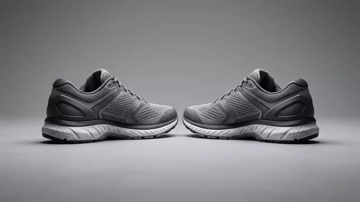Fotorealistische Studioansicht von Laufschuhe in neutraler Produktdarstellung, neutral