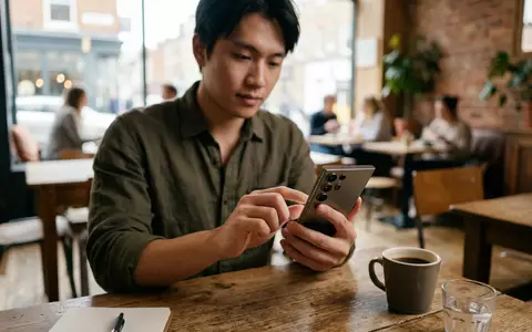 Fotorealistische Aufnahme von Smartphone im Cafe zum Thema OnePlus 13 256GB, natuerliches Licht - Foto: THN