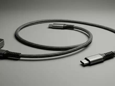 Fotorealistische Studioaufnahme von USB-C-Kabel zum Thema Syncwire USB-C auf USB-C, klare Lichtfuehrung - Foto: THN