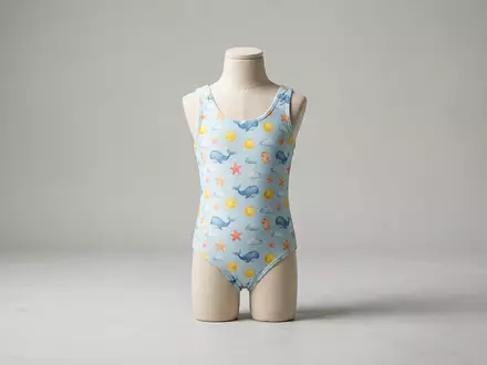 Fotorealistische Studioaufnahme von Kinderbadeanzug zum Thema Slipstop Kinder Badeanzug einteilig, klare Lichtfuehrung - Foto: THN