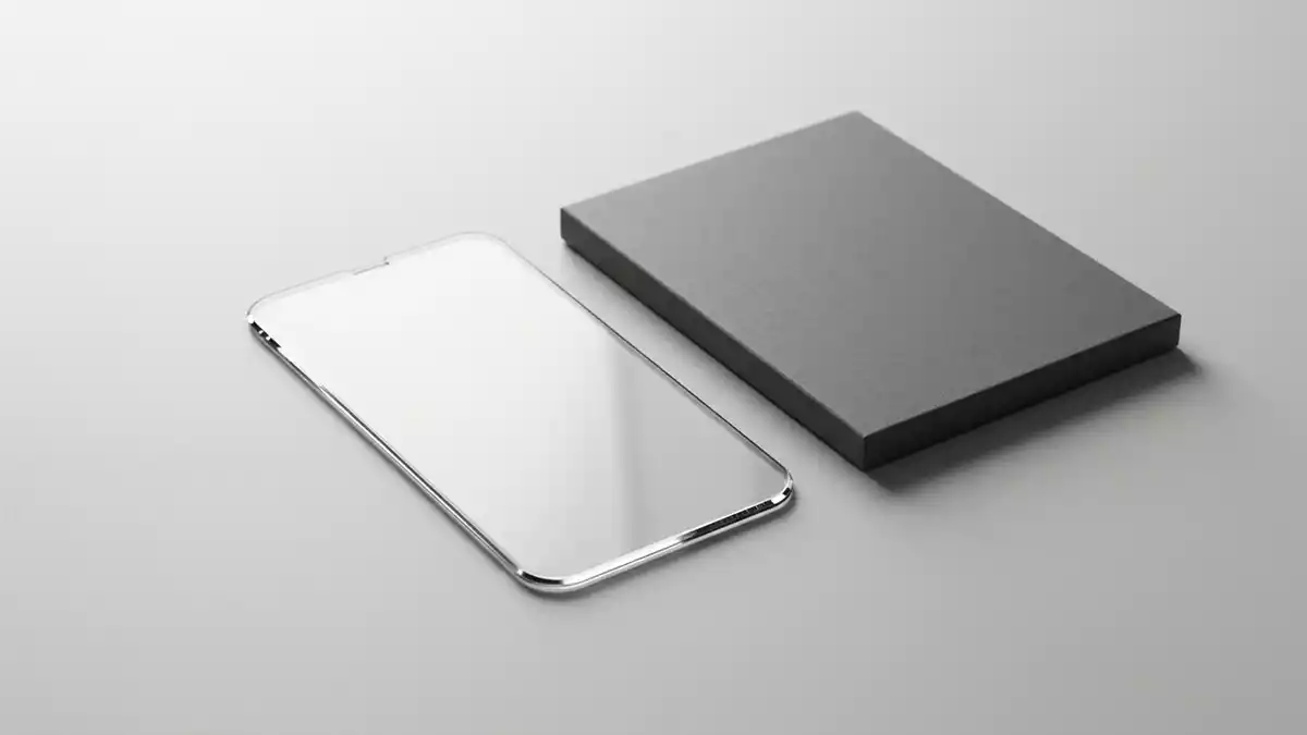 Fotorealistische Studioansicht von Display-Schutzglas in neutraler Produktdarstellung