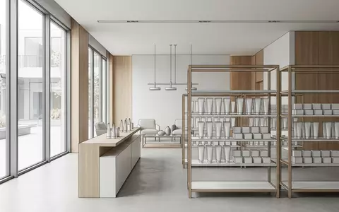 Architektur-Render im Drogeriefachhandel mit Zahnpasta zum Thema elmex Karies-Schutz Zahnpasta 75ml, neutrales Tageslicht - Foto: THN