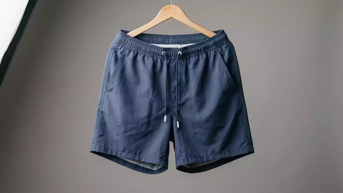 Fotorealistische Studioansicht von Badeshorts in neutraler Produktdarstellung, neutral