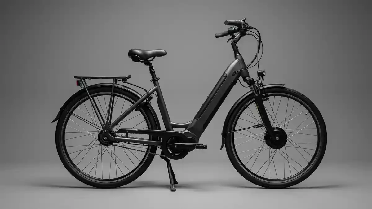 Fotorealistische Studioansicht von Elektrofahrrad in neutraler Produktdarstellung