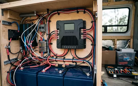 Fotorealistische Aufnahme von Solarladeregler im Wohnmobil zum Thema Victron Energy SmartSolar MPPT, natuerliches Licht - Foto: THN