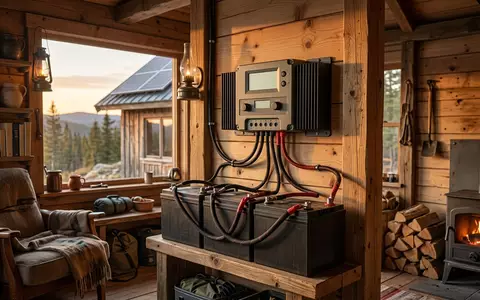 Fotorealistische Aufnahme von Solarladeregler an der Huette zum Thema Victron Energy SmartSolar MPPT, warmes Abendlicht - Foto: THN