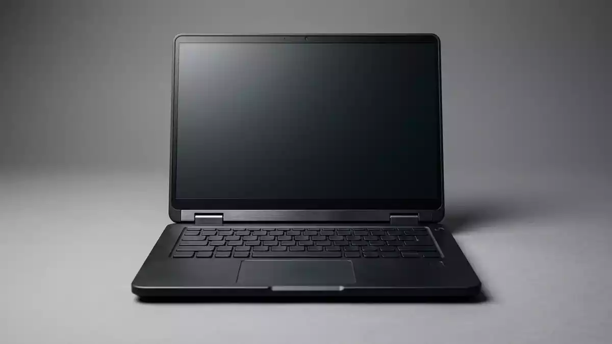 Fotorealistische Studioansicht von Business Laptop in neutraler Produktdarstellung