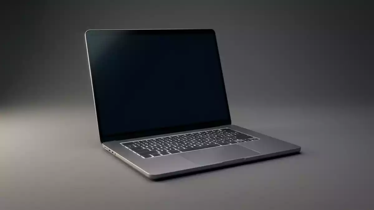 Fotorealistische Studioansicht von Laptop in neutraler Produktdarstellung, neutral