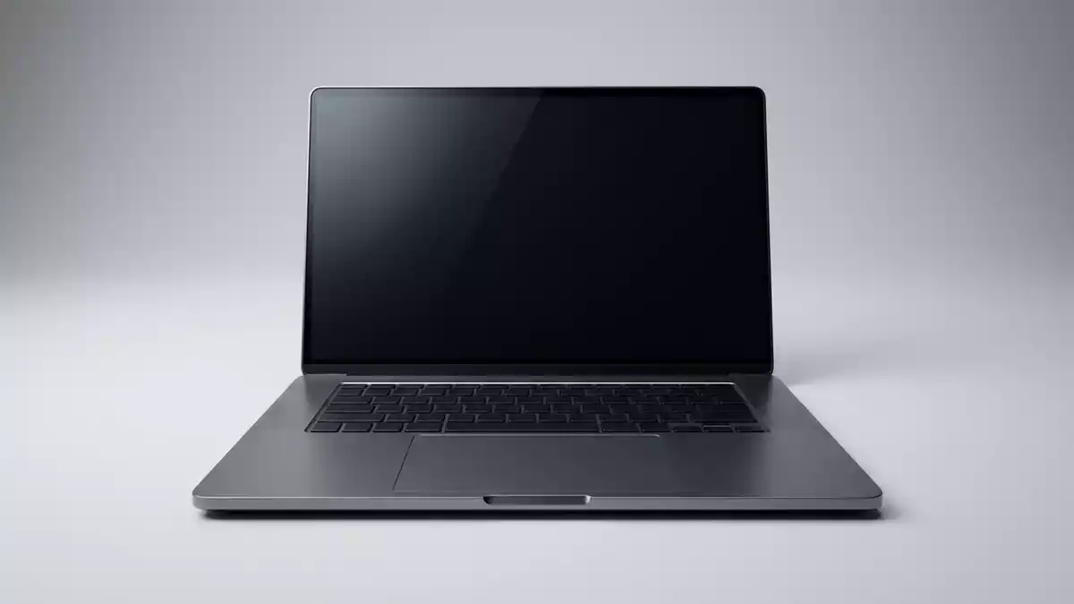 Fotorealistische Studioansicht von Laptop in neutraler Produktdarstellung, neutral