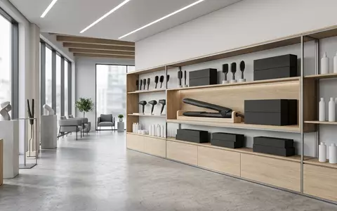 Architektur-Render im Friseurbedarf mit Haarglaetter zum Thema GHD Max Breite Platte, neutrales Tageslicht - Foto: THN