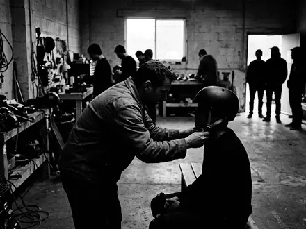 Schwarzweiss-Reportage mit Skatehelm zum Thema Pro-Tec Classic Cert Skatehelm, hoher Kontrast, sachlich dargestellt - Foto: THN