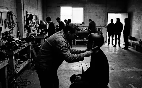 Schwarzweiss-Reportage mit Skatehelm zum Thema Pro-Tec Classic Cert Skatehelm, hoher Kontrast, sachlich dargestellt - Foto: THN