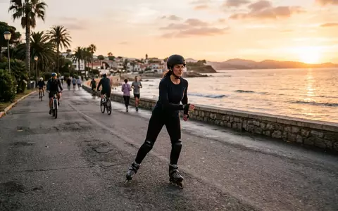 Fotorealistische Aufnahme von Skatehelm an der Promenade zum Thema Pro-Tec Classic Cert Skatehelm, warmes Abendlicht - Foto: THN