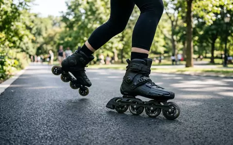 Fotorealistische Aufnahme von Inlineskates im Park zum Thema Powerslide Next Core 80, natuerliches Licht - Foto: THN