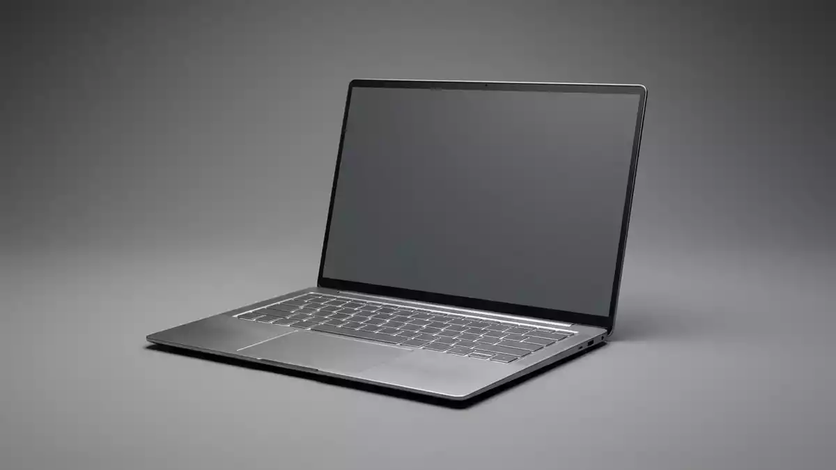 Fotorealistische Studioansicht von Ultrabook in neutraler Produktdarstellung, neutral