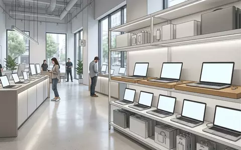 Architektur-Render im Elektronikfachmarkt mit Allround-Notebook zum Thema Acer Aspire 14 AI, neutrales Tageslicht - Foto: THN