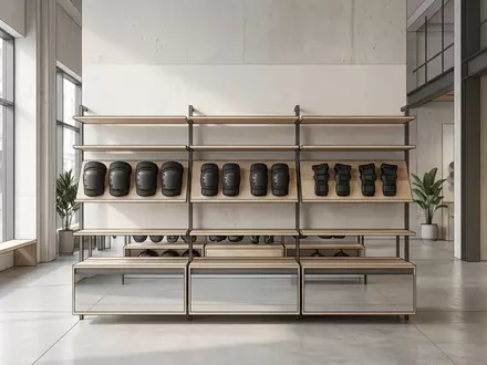 Architektur-Render im Skate-Shop mit Protektoren-Set zum Thema 187 Killer Pads Combo, neutrales Tageslicht - Foto: THN