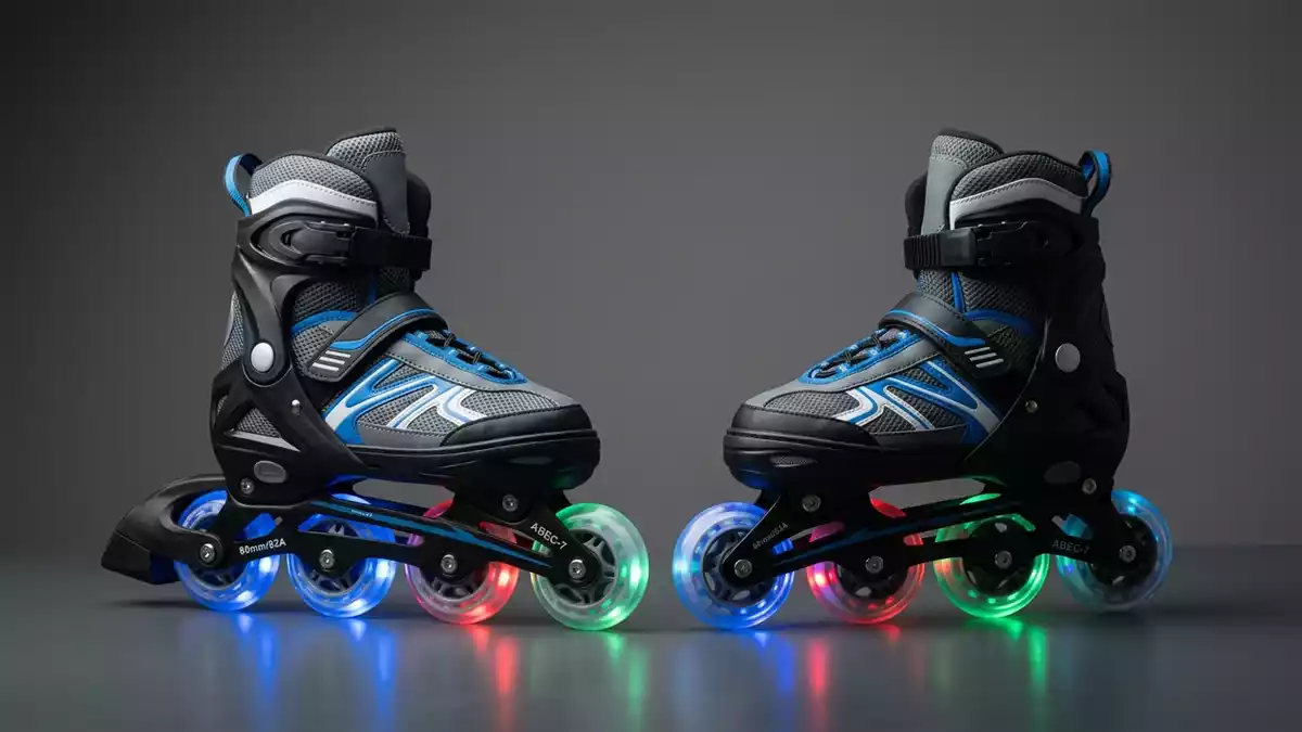 Fotorealistische Studioansicht von Kinder-Inlineskates in neutraler Produktdarstellung