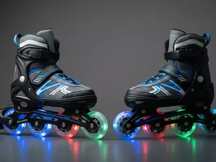 Fotorealistische Studioaufnahme von Kinder-Inlineskates zum Thema 2PM Sports Verstellbare Inlineskates, klare Lichtfuehrung - Foto: THN