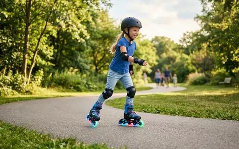 Fotorealistische Aufnahme von Kinder-Inlineskates im Park zum Thema 2PM Sports Verstellbare Inlineskates, natuerliches Licht - Foto: THN