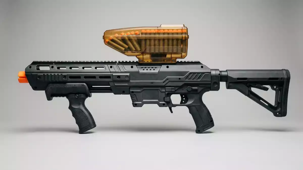 Fotorealistische Studioansicht von Schaumstoffblaster in neutraler Produktdarstellung