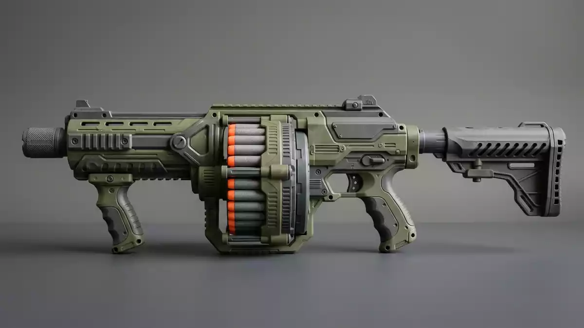 Fotorealistische Studioansicht von Schaumstoffblaster in neutraler Produktdarstellung
