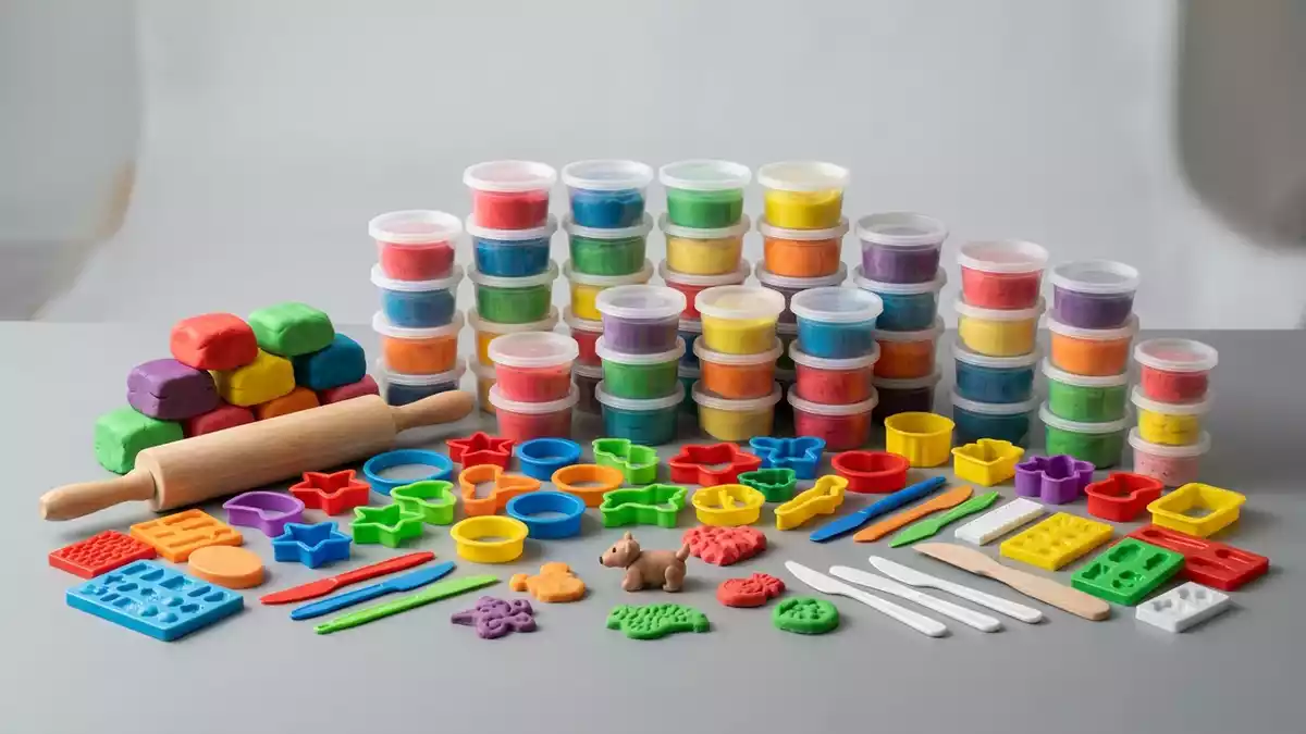 Fotorealistische Studioansicht von Knetset in neutraler Produktdarstellung, neutral