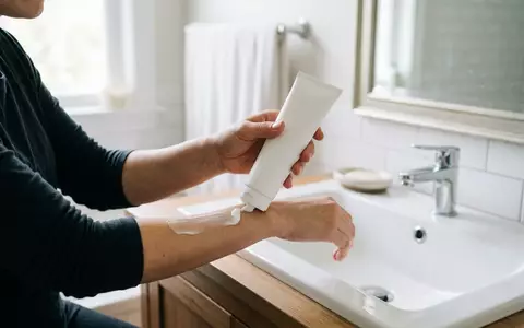 Fotorealistische Aufnahme von Enthaarungscreme im Badezimmer zum Thema Nair Enthaarungscreme Sensitive 200ml, natuerliches Licht - Foto: THN