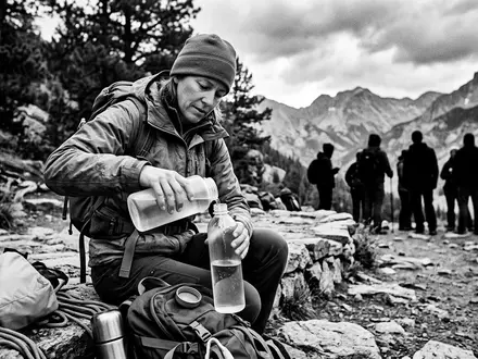 Schwarzweiss-Reportage mit Trinkflasche zum Thema Nalgene Narrow Mouth 1L, hoher Kontrast, sachlich dargestellt - Foto: THN