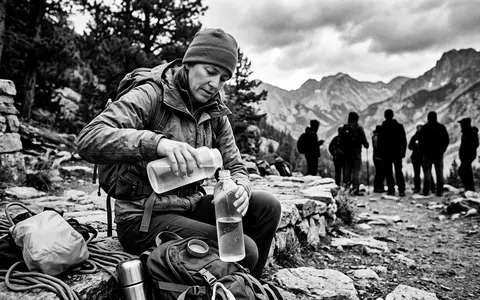 Schwarzweiss-Reportage mit Trinkflasche zum Thema Nalgene Narrow Mouth 1L, hoher Kontrast, sachlich dargestellt - Foto: THN