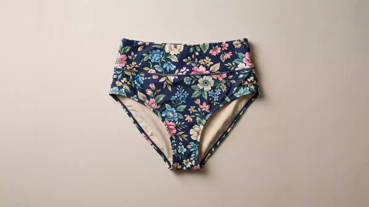 Fotorealistische Studioansicht von Bikinihose in neutraler Produktdarstellung, neutral