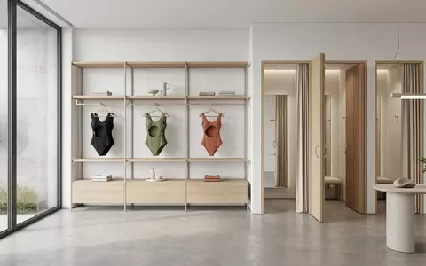 Architektur-Render im Bademodenboutique mit Badeanzug zum Thema Lascana Damen Badeanzug Rückenausschnitt, neutrales Tageslicht - Foto: THN
