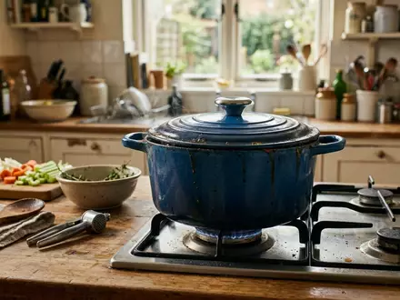 Fotorealistische Aufnahme von Gusseisenbraeter in der Kueche zum Thema Le Creuset Signature BrÀter, natuerliches Licht - Foto: THN