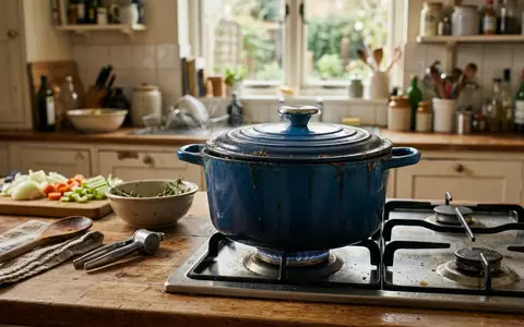 Fotorealistische Aufnahme von Gusseisenbraeter in der Kueche zum Thema Le Creuset Signature Bräter, natuerliches Licht - Foto: THN