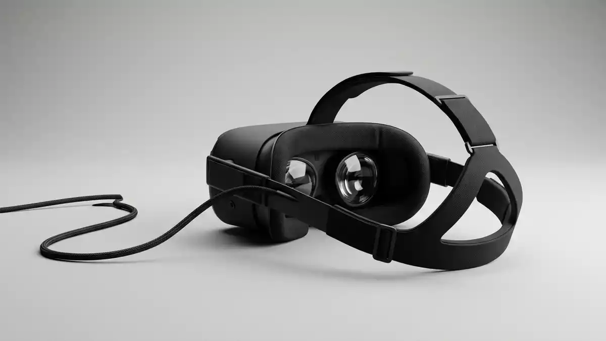 Fotorealistische Studioansicht von VR-Headset in neutraler Produktdarstellung, neutral