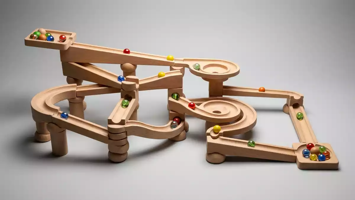 Fotorealistische Studioansicht von Kugelbahn in neutraler Produktdarstellung, neutral