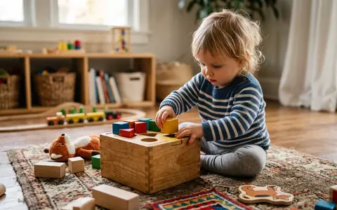 Fotorealistische Aufnahme von Steckspiel im Spielzimmer zum Thema HABA Meine ersten Steckspiele, natuerliches Licht - Foto: THN