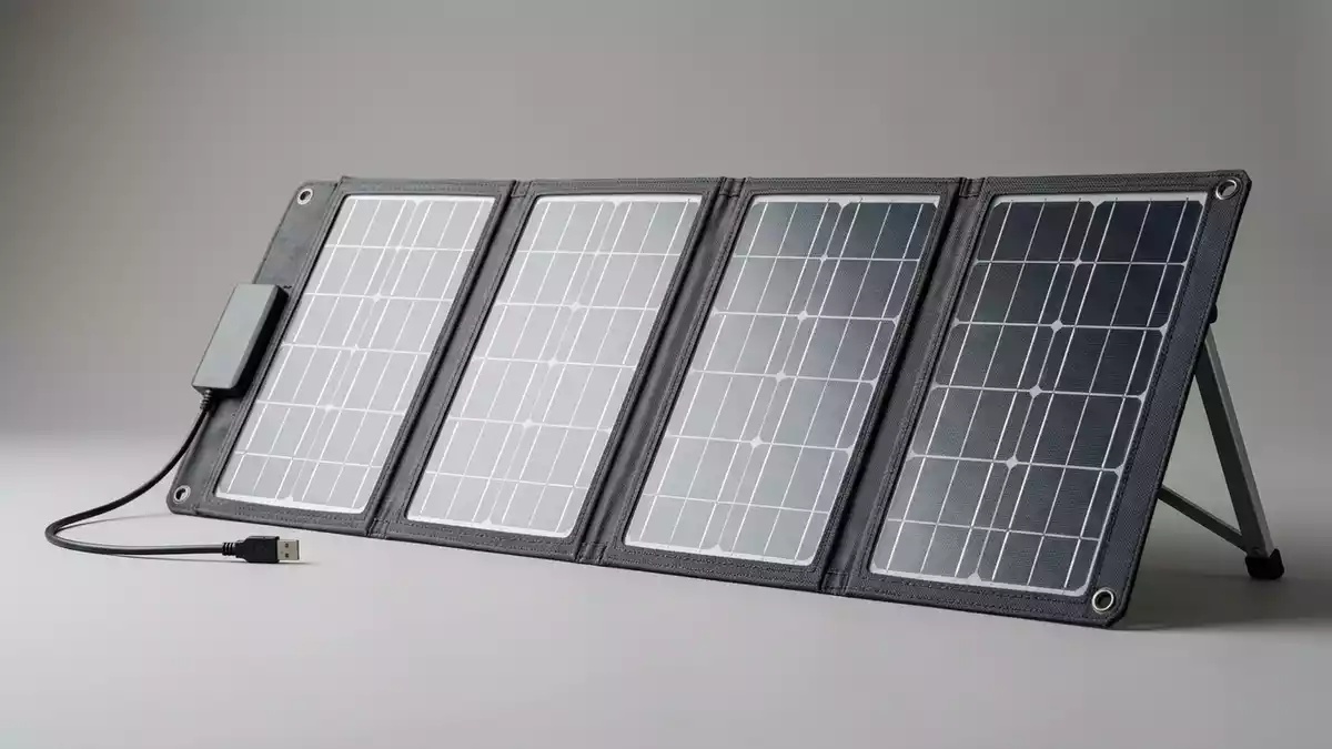 Fotorealistische Studioansicht von Klappbares Solarpanel in neutraler Produktdarstellung