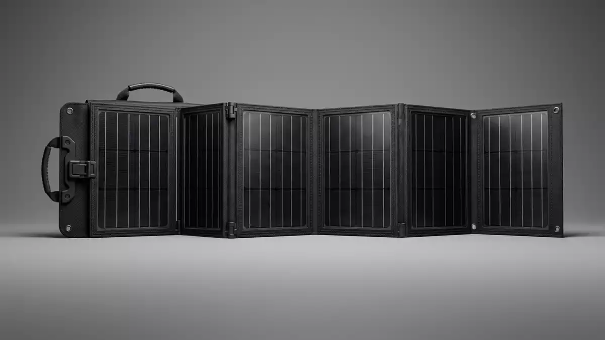 Fotorealistische Studioansicht von Klappbares Solarpanel in neutraler Produktdarstellung