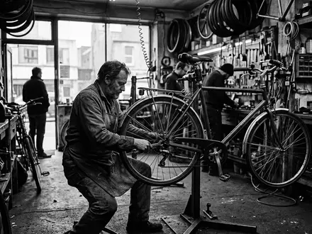 Schwarzweiss-Reportage mit City-Fahrrad zum Thema Raleigh Rushhour 9 Cityrad, hoher Kontrast, sachlich dargestellt - Foto: THN