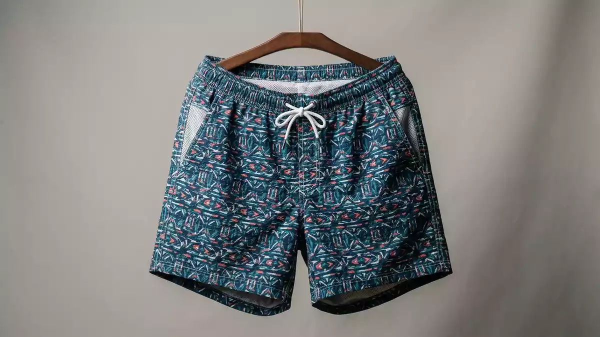Fotorealistische Studioansicht von Badehose in neutraler Produktdarstellung, neutral