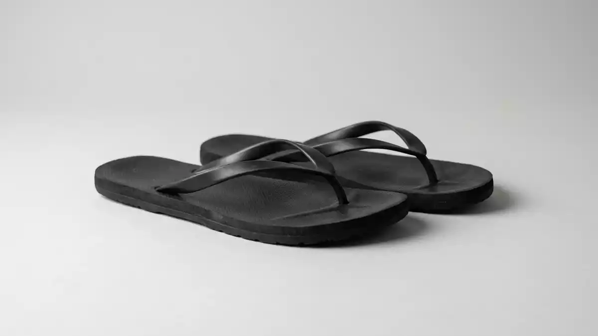Fotorealistische Studioansicht von Zehensandalen in neutraler Produktdarstellung