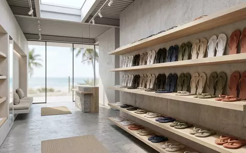 Architektur-Render im Bademodengeschaeft mit Zehensandalen zum Thema Quiksilver Herren Molokai Sandalen, neutrales Tageslicht - Foto: THN