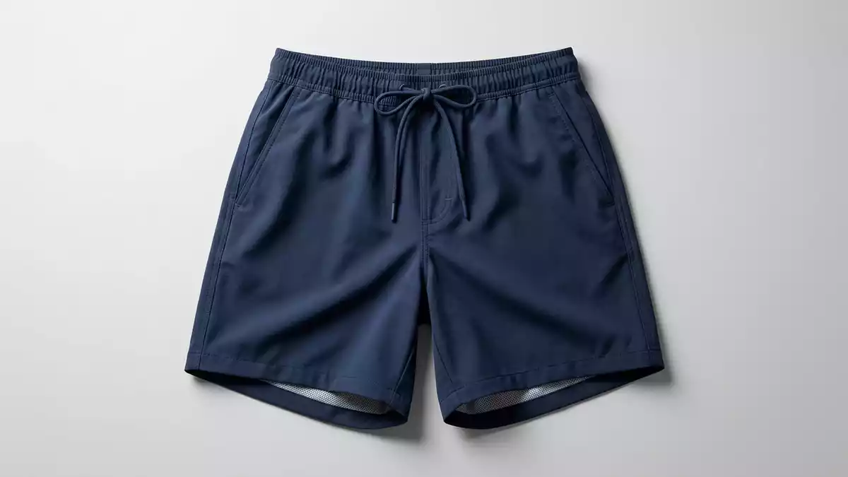 Fotorealistische Studioansicht von Badeshorts in neutraler Produktdarstellung, neutral