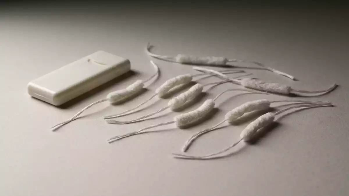 Fotorealistische Studioansicht von Zahnseide in neutraler Produktdarstellung, neutral