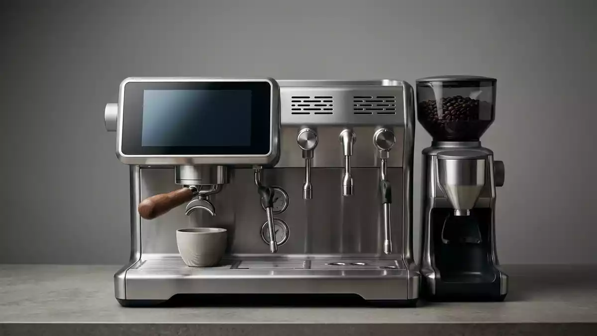 Fotorealistische Studioansicht von Espressomaschine in neutraler Produktdarstellung
