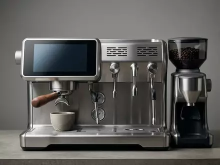 Fotorealistische Studioaufnahme von Espressomaschine zum Thema Sage Oracle Touch SES990, klare Lichtfuehrung - Foto: THN