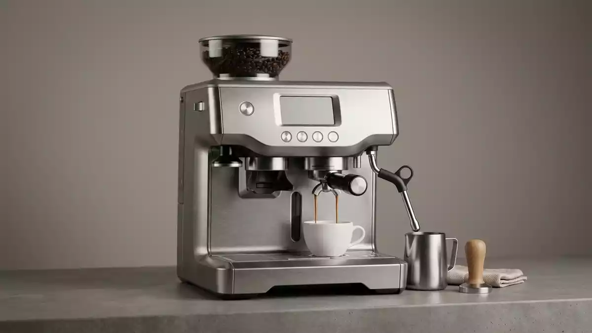 Fotorealistische Studioansicht von Espressomaschine in neutraler Produktdarstellung
